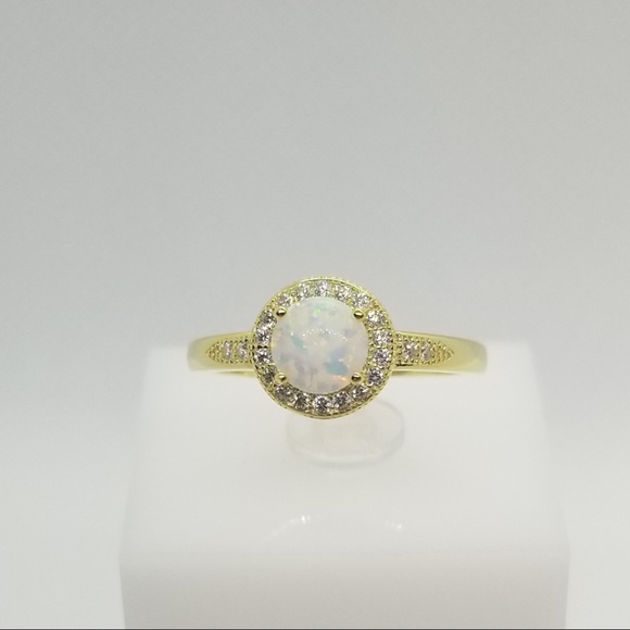 Round White Opal Ring in Silver &Gold - Picture 2 of 7